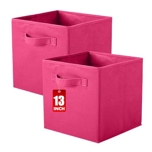 ShellKingdom Storage Bins, Foldable Fabric Storage Cubes And Cloth Storage Organizer Drawer For Closet And Toys Storage, 13 X 13 X 13 INCH, 2 Pack (Fuchsia) - color: Fuchsia, size: 2 (13inch)