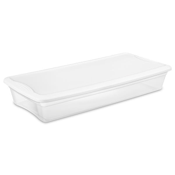 Sterilite 18 Pack Storage Box, 41 Quart Stackable Tote, Clear Plastic Container with Secure Snapping Lids for Home and Office Organization, White - size: 41 Quart, style: 18 Pack