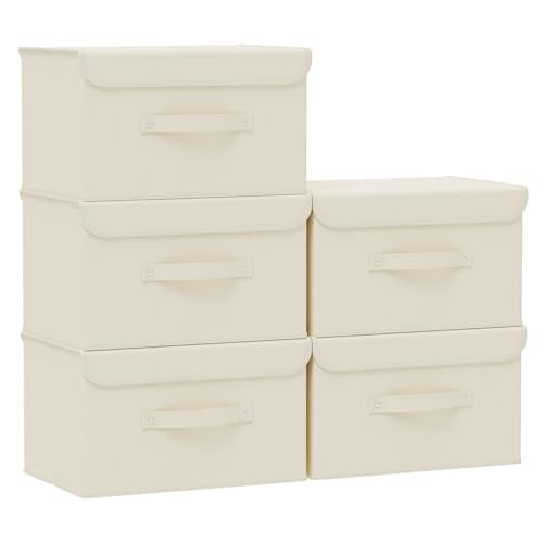 Fabric Storage Bins Cube Organizers with Flip-Top Lid and Handles,Storage Boxes for Organizing Home,Office,and Closet,Beige,5 Pack 13 X 9.1 X 7.9 in - color: Beige, size: 13x9.1x7.9in(5-pack)