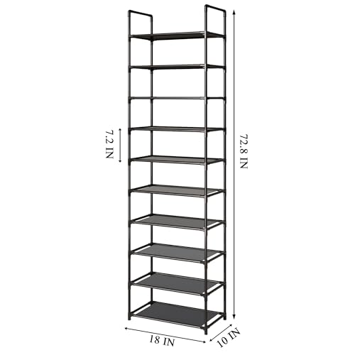 10-Tier Tall Shoe Rack for Closet, Entryway, Adjustable Sturdy Durable Shoe Shelf,Narrow Shoe Stand Organizer (18" W×10" D×72.8" H,White) - size: 10-Tier-White(18" W×10" D×72.8" H)