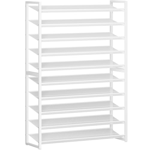 Nunsino Shoe Rack,10 Tier Metal Shoe Organizer,Max Holds 50 Pairs,Heavy Duty Shoes Shelf for Garage, Entryway, Closet,White - color: White, size: 10 Tier