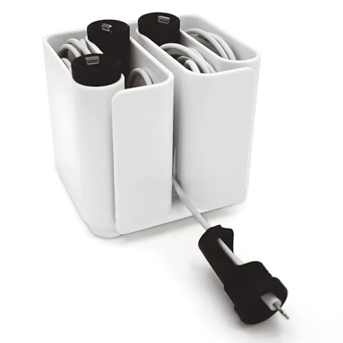 Cable Organizer with Multiple Compartments, Secure Cable Ends, Prevent Tangling, Tidy Workspace, Charging Solution, Desk Organizer Cord Management, White Plastic