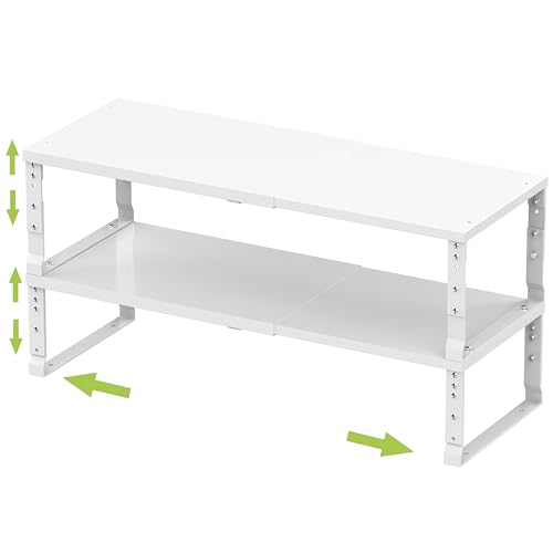 Jojocross Expandable Stackable Spice Rack Organizer for Kitchen Cabinet,Adjustable Counter Shelf, countertop, Pantry,Cupboard,Bathroom,Bedroom(2Packs/White/Large) - color: 2 Packs/White, size: LARGE:10.2"D x 16.7~26.6"W x 6.1"/7.5"H