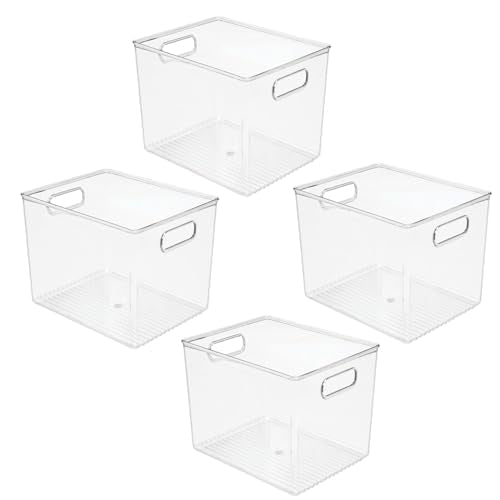 mDesign Plastic Storage Closet Organizer Bin, Container Bin for Entryway, Hallway, Linen, and Coat Closet - Organization for Clothing, Blankets, Toys, and Accessories, Ligne Collection, 4 Pack, Clear - size: 10 x 8 x 8 (Pack of 4)