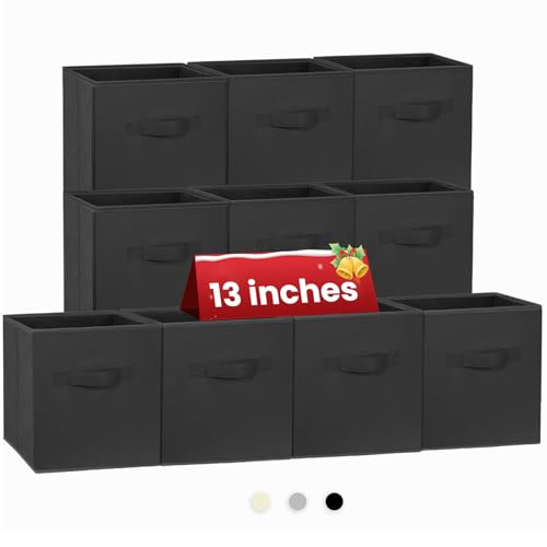 Large Storage Cubes- 13 Inch Cube Storage Bins for Organizing Shelves Kallax - Nursery Closet Organization Bins for Clothes Blanket - 10 Pack Collapsible Decorative Storage Box for Living Room (Black) - color: Black, size: 10 Pack - 13 inches
