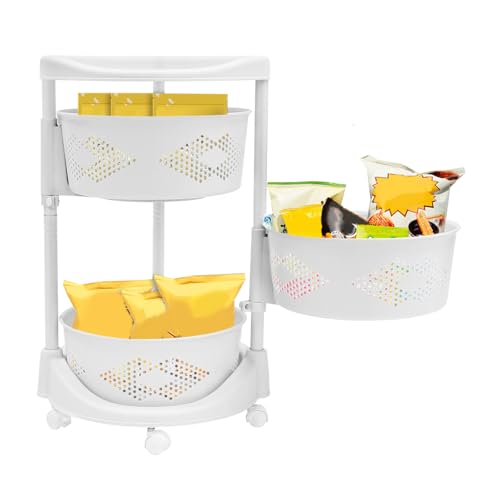 Multi-Layer Kitchen Storage Basket 3Tier Rotating Vegetable Organizer Cart with Casters Detachable Rolling Living Room Standing Rack with Shelve for Lliving rooms, Kitchens,Bathrooms,14.3*23.6in White - size: 3Tier-White
