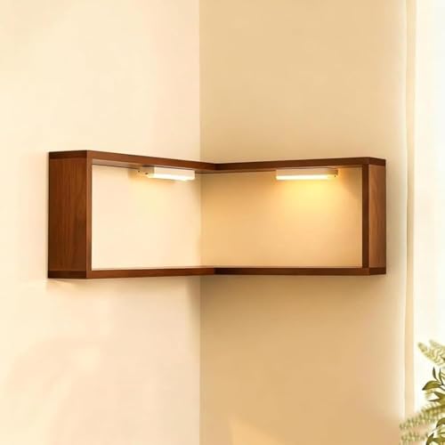 Smart Corner Shelves that Light up Your Space, Set of 3 Corner Floating Storage Shelves,Wooden Wall-Mounted Corner Shelf Display Rack, Space-Saving (Set of 3(Includes LED Lights*6)) - size: Set of 3(Includes LED lights*6)