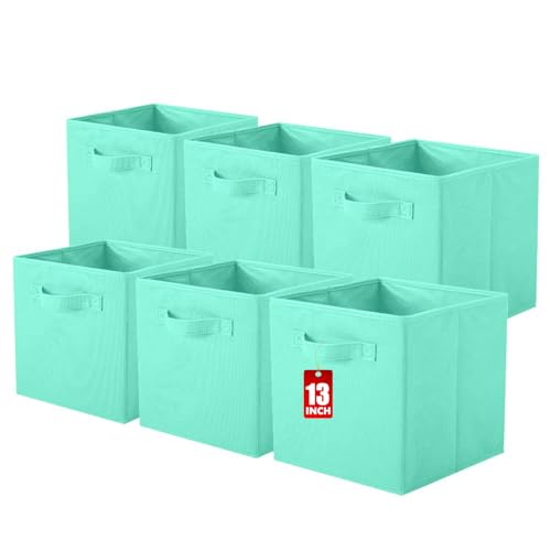 ShellKingdom Storage Bins, Foldable Fabric Storage Cubes And Cloth Organizer Drawer For Closet And Toys, 13 X 13 X 13 INCH, 6 Pack (Mint Green) - color: Mint Green, size: 6 (13inch)