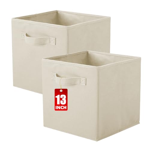 ShellKingdom Storage Bins, Foldable Fabric Storage Cubes And Cloth Storage Organizer Drawer For Closet And Toys Storage, 13 X 13 X 13 INCH, 2 Pack (Beige) - color: Beige, size: 2 (13inch)