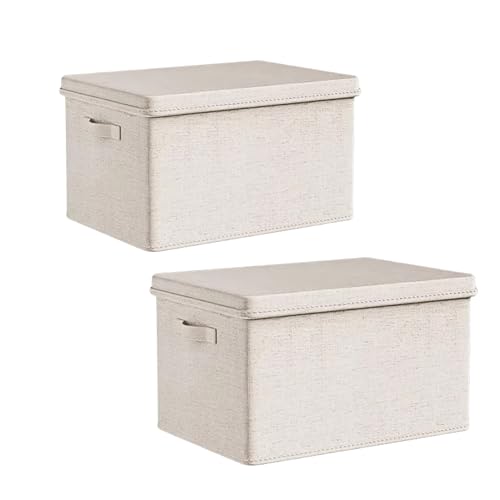 Extra large Fabric Storage Bins with Lids 22.8*15.8*15 in, 2-Pack Storage Baskets for Closet, Large Linen Organizers and Storage Bins for Bedroom, Collapsible Baskets and Bins with Handles, Off White - size: XXXL