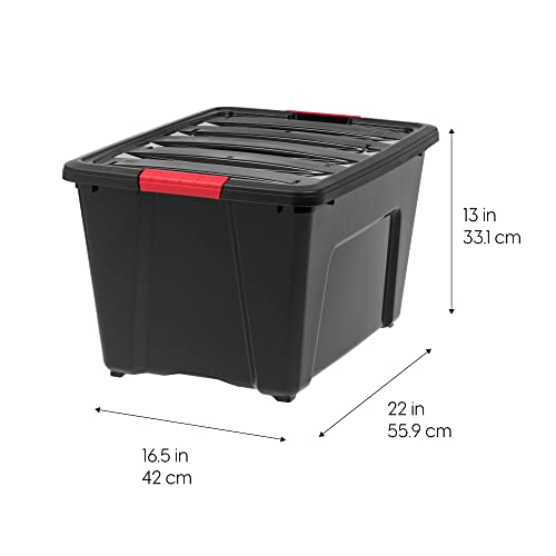 IRIS USA 51 L (54 QT) Plastic Storage Box with Lid and Latches - 4 Pack - BPA-Free, Garage Organizing Solution, Durable Nestable Stackable Containers, Secure Pull Handle - Black - size: 54 Qt, style: 4 Pack
