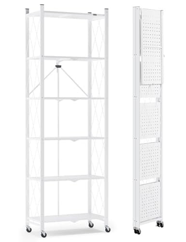 ALANNG 73.6 Inch Folding Bookshelf, 6 Tier Metal Bookcase and Bookshelves, Tall Shelves for Living Room Office Bedroom, Heavy Duty Book Shelve Free Standing Open (White, 1PACK) - color: White