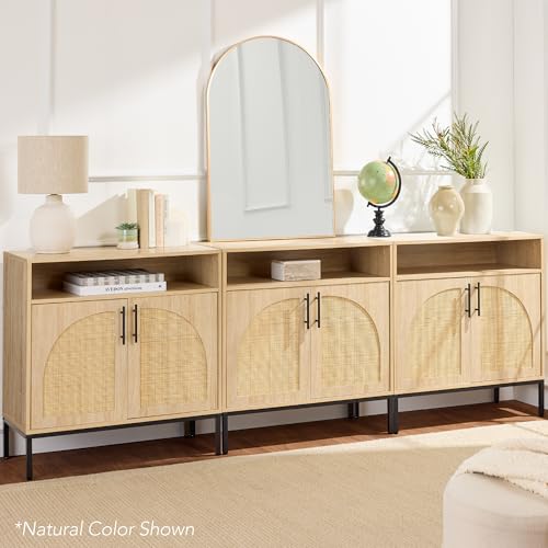 Best Choice Products Rattan Sideboard Buffet Cabinet, Entryway Table, Accent Storage Cabinet, Console Table for Hallway, Living Room, Dining Room - Black - color: Arched Rattan, Black