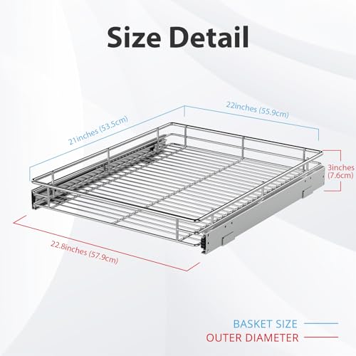 ZOINLIY Pull Out Cabinet Organizer, Versatile Slide Out Kitchen Organizers and Storage,Heavy Duty Drawer Cupboard Storage Basket, Smooth Sliding, Chrome Finish,22.8" W x 21" D - size: 22.8”W x 21”D (Outside Dimensions)