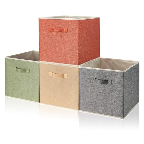 Storage Cube Organizer Bin 13" x 15" x 13" Large Boxes Fabric Basket with Handles for Organizing Shelves Closet Clothes 4 Color Set A - color: 4 Color Set A, size: 13L x 15W x 13H inch