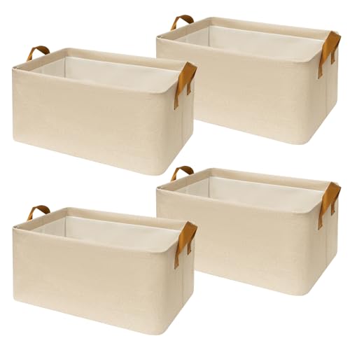 SNWDN 4 Pack Closet Cloth Storage Bins for Shelves, Medium Storage Baskets for Shelves, Fabric Bins for Closet organization with Handles（ Beige 15''L x 10''W x 8''H） - color: Beige, size: Medium（4 pack 15''L x 10''W x 8''H）