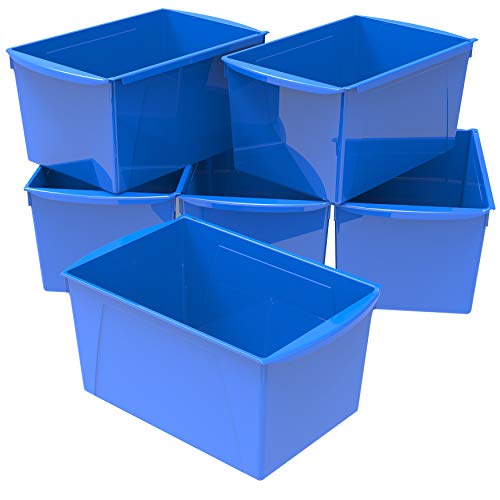 Storex Extra-Large Book Bin, Interlocking Plastic Organizer for Home, Office and Classroom, Blue, (71135U06C) (Pack of 6) - color: Blue, size: 6-Pack