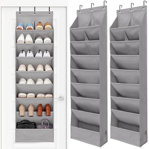 STORAGE MANIAC Over the Door Shoe Organizer Heavy-Duty Large Deep Pocket Hanging Shoe Organizer Shoe Rack Door Closet Shoe Organizer for Wall, Dorm & Narrow Door Storage Shoe Holder Grey, 2 Pack - color: Grey, size: 2 pack