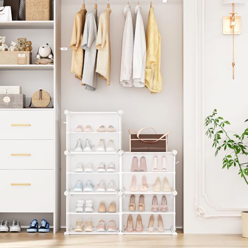 Shoe Rack Organizer 12 Tier Shoe Storage Cabinet with Door 96 Pair Tall Shoes Rack Expandable Free Standing Sturdy Plastic Easy Assembly Shoes Shelf for Closet Entryway Bedroom Hallway White - size: 48" Wide-96 Pairs