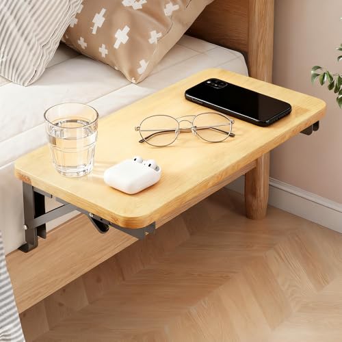 Versatile Foldable Bedside Shelf, Wooden Clip-On Bed Tray Table for Bunk Bed & Dorm Beds, Dorm Room Essentials Organizer for College Students, Floating Tray, Space Saving Nightstand for Loft Beds