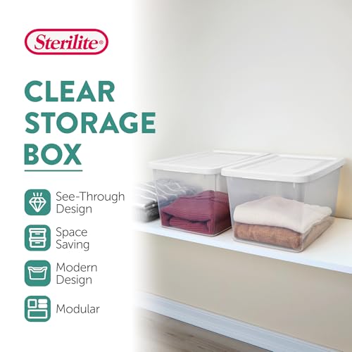 Sterilite 18 Pack Storage Boxes, Clear Plastic Stackable Containers, Lightweight Home Organizers with Snap Lids, 20 Quart, White - size: 20 Quart, style: 18 Pack