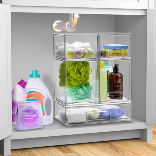 Sorbus Acrylic Storage Containers - 4 Pack, Stackable Storage Bins Set for Bathroom Organization - Clear Acrylic Drawer Organizers - Makeup Case Pull-Out Drawers (7.6’’ Tall) - size: 4 Pack, 7.6’’ Tall