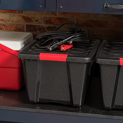 IRIS USA 32 Qt Stackable Plastic Storage Bins with Lids, 6 Pack - BPA-Free, Made in USA - Garage Organizing Solution, Latches, Durable Nestable Containers, Secure Pull Handle - Black - size: 32 Qt, style: 6 Pack
