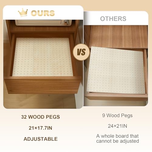 Kigley 3 Pcs Wood Pegboard Drawer Organizer with 32 Pegs Wooden Peg Board Drawer Shelf Organizer Adjustable Peg System for Dishes Plate Pot Container Cookware Utensil Kitchen(20.98 x 5.91 in) - size: 20.98 x 5.91 in