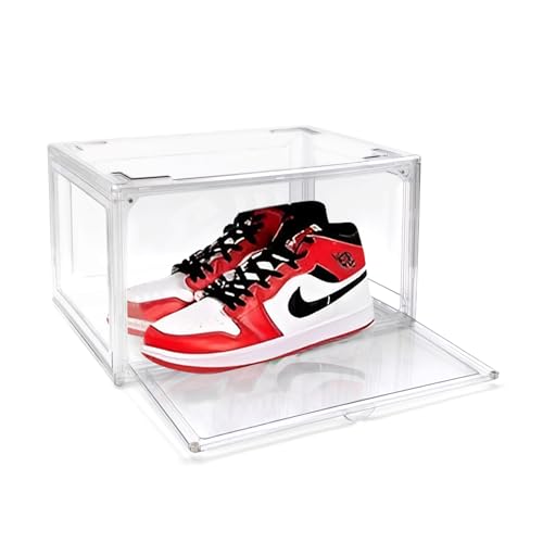 Ultra All Clear Shoe Boxes Plastic Stackable Professional Grade Shoe Display Case with Magnetic Side Drop Door Open Easy Assembly Modern Shoe Sneaker Display Case Fits US Size 14