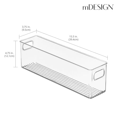 mDesign Plastic Bathroom Storage Container Bins w/ Handles - Closet, Cabinet, Vanity, Cupboard Shelf Organization, Hair Tools Accessory Organizer - Ligne Collection; Clear, ‎5x3.75x16 (Pack of 8) - size: ‎5 x 3.75 x 16 (Pack of 8)