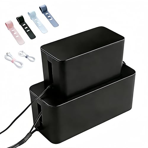 1 Large + 1 Small Cable Management Box Set – 2-Piece Cord Organizer Box, Home Office Desk Wire Storage & Cable Management Solution (Acryliclid lid/Black) - color: Acryliclid lid/Black