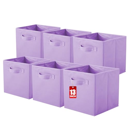 ShellKingdom Storage Bins, Foldable Fabric Storage Cubes And Cloth Storage Organizer Drawer For Closet And Toys Storage, 13 X 13 X 13 INCH, 6 Pack (Lavender) - color: Lavender, size: 6 (13inch)