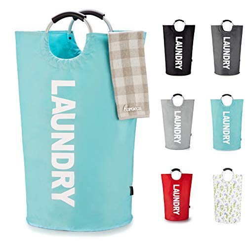 Caroeas 125L Laundry Basket,Large Laundry Hamper, Laundry Bag with Padded Handles, Clothes Hamper Stands Up Well, Collapsible Free Standing Easy Storage Washing Bin (Light Blue,125L) - color: Light Blue, size: 125L