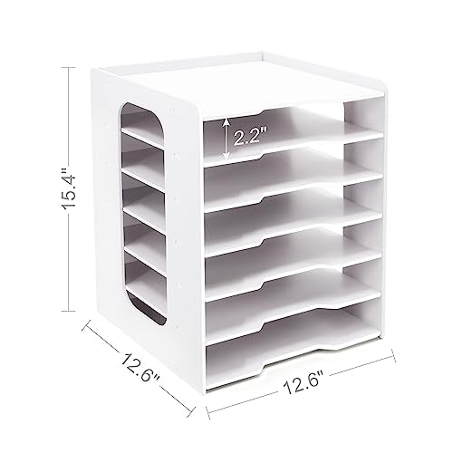 SONGWAY Scrapbook Paper Organizer 12x12-7 Tier File Organizer for Desk, 12x12 Stackable Scrapbook Paper Storage Trays, Desktop File Storage Cube for Home Office School - size: 7 Tier