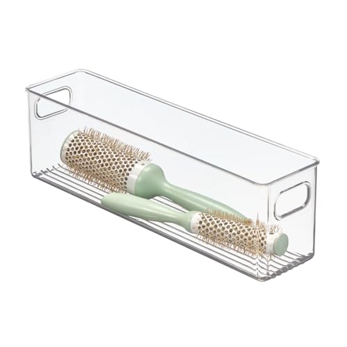 mDesign Plastic Bathroom Storage Container Bins w/ Handles - Closet, Cabinet, Vanity, Cupboard Shelf Organization, Hair Tools Accessory Organizer - Ligne Collection; Clear, ‎5x3.75x16 (Pack of 8) - size: ‎5 x 3.75 x 16 (Pack of 8)