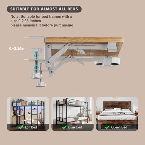 Magheo Bedside Shelf Wood, Foldable Clip-On Bed Shelf for Top Bunk Space Saving Bed Side Table Tray for College Dorm Essentials,Loft Nightstand Organizer Tray with Removable Cup Holder, Hooks - size: Foldable+cup holder/hooks