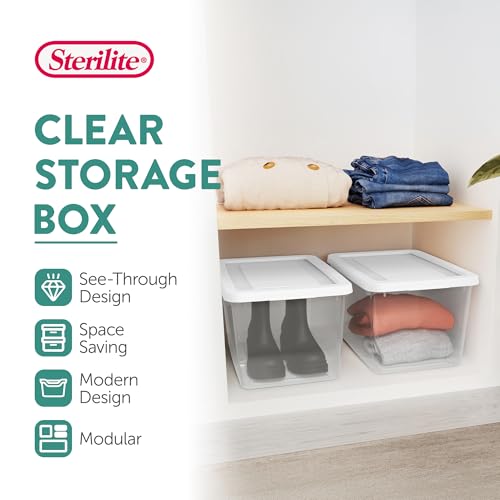 Sterilite 24 Pack Storage Box, 20 Quart Stackable Tote, Clear Plastic Container with Secure Snapping Lids for Home and Office Organization, White - size: 20 Quart, style: 24
