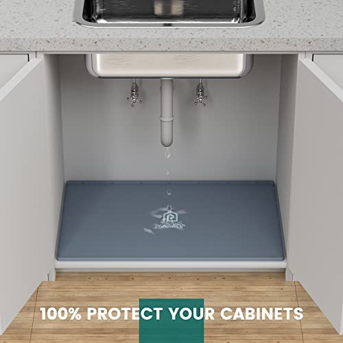 Under Sink Mat, 34" x 22" Silicone Kitchen Cabinet Tray, Waterproof & Flexible Under Sink Liner for Kitchen Bathroom and Laundry Room - size: 22"W x 34"L