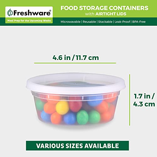 Freshware Food Storage Containers [50 Set] 8 oz Plastic Deli Containers with Lids, Slime, Soup, Meal Prep Containers | BPA Free | Stackable | Leakproof | Microwave/Dishwasher/Freezer Safe - size: 8 oz, 50-Set