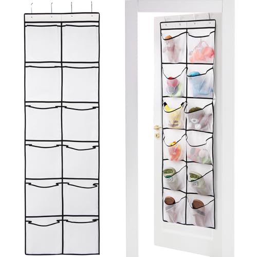 GOMAJI 12 Large Breathable Mesh Pockets, Over The Door Shoe Organizer, Boots Hanging Storage Shoe Rack for Closet, Accessories - - White