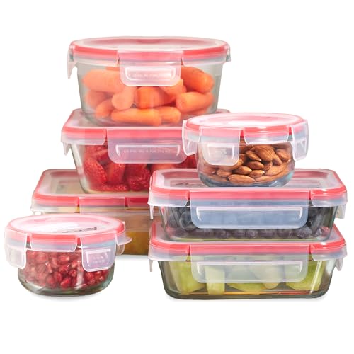 Pyrex Freshlock (7-Pack) Glass Food Storage Containers Set, (1, 2, 4 Cups) Airtight & Leakproof Plastic Locking Lids BPA-Free, Meal Prep Containers Set, Freezer Dishwasher Microwave Safe - size: 7 Pack