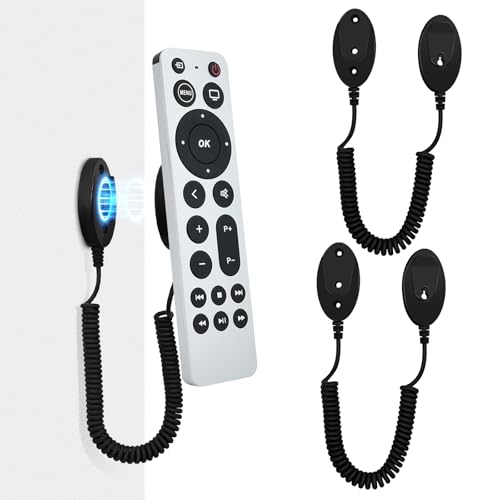 Magnetic Remote Control Holder and Remote Holder with Retractable Leash, Wall Mount for TV Remote, Couch and Bedside, No Drill Adhesive Pad, 2 Pack Black