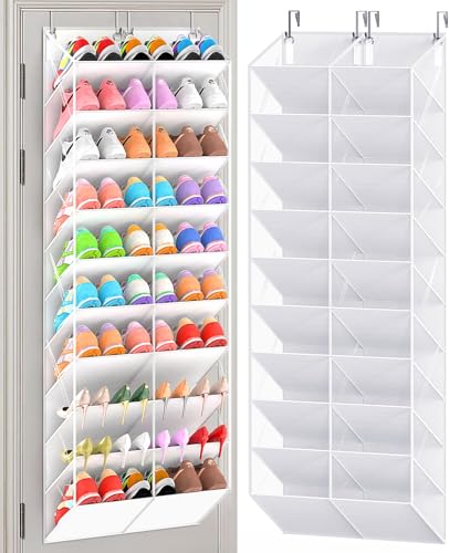 UVIAHOMI 20-30 Pairs Over the Door Shoe Organizer, Clear Pockets Hanging Shoe Storage for Closet, 10-Tier Door Shoes Rack, Handing Shoes Holder Fit All the Family's Sneakers, Boots, Heels, White - color: White