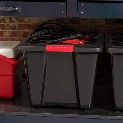 IRIS USA 51 L (54 QT) Plastic Storage Box with Lid and Latches - 4 Pack - BPA-Free, Garage Organizing Solution, Durable Nestable Stackable Containers, Secure Pull Handle - Black - size: 54 Qt, style: 4 Pack