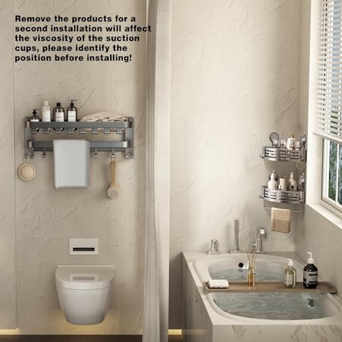 VOLPONE Corner Shower Caddy Suction Cup Shower Shelf Corner No Drilling Bathroom Shower Organizer Storage Rack Adhesive with Towel Bar Hooks (2-Pack, Matte Gray) - style: Suction Cup Triangle with Towel holder 2 Tier Gray