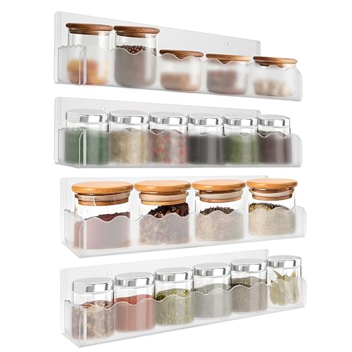 12 inch Spice Rack Wall Mounted,4 Pack Spice Organizer Shelf for Stove Cabinet Pantry Door, Adhesive or Screw Hanging Wall Spice Shelf Storage Holder in Kitchen and RV - Frost Color - color: Frost, size: 12"