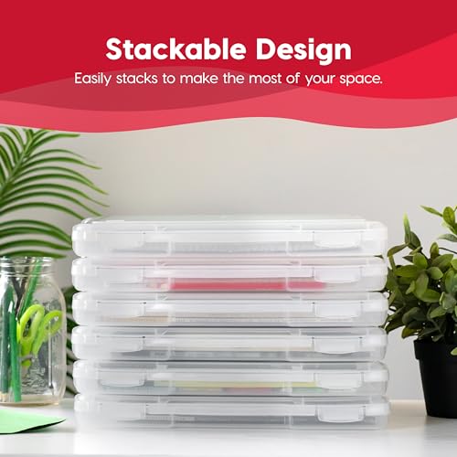 IRIS USA Board Game Storage Craft Organizer Box with Snap-Tight Latch Lid, 4-Pack Portable Plastic Case Bin for Puzzles, Magazines, Hobbies, Art Supplies, Fits 8.5" x 11" & A4 Papers, Slim, Clear - size: 4 Pack