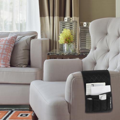 uxcell 1 Pcs Recliner Armchair Caddy, Couch Armrest Organizer with 5 Pockets for Bedside Sofa Remote Control Holders Magazine Phone Book Glasses (Gray, 35"x13") - color: Gray