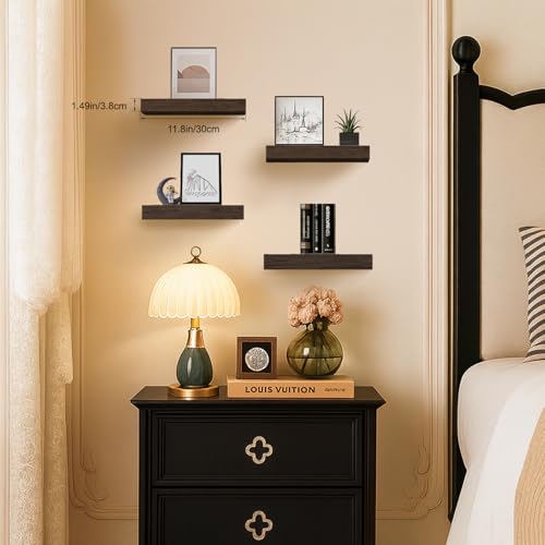 Floating Shelves for Wall, Bathroom Shelves Over Toilet, Wall Shelves & Book Shelf, Hanging Shelf, Modern Wooden Wall-Mounted Small Floating Shelves, 12x7x1.5 in (Smoke Gray, Set of 4) - color: Smoke Gray, size: 12"(set of 4)