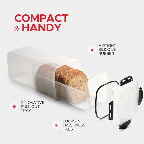 Tafura Bread Storage Container - 2 Pack BPA Free Plastic Bread Box with Ingeniously Tray - Airtight Container/Holder for Homemade Loaves and Baked Goods - color: Black - 2 Pack
